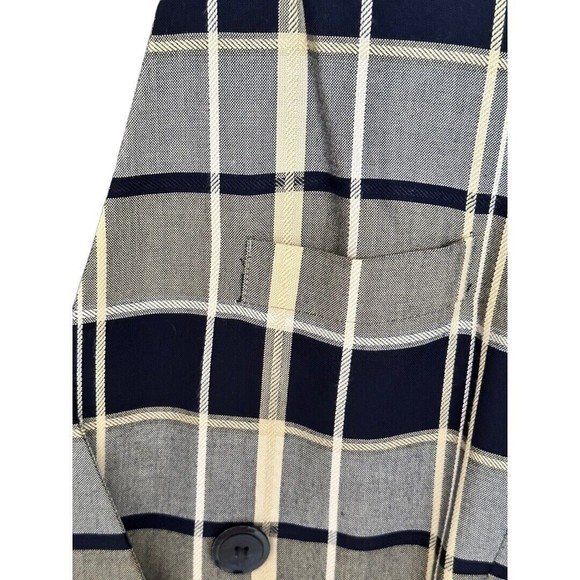 Jacquline ferrar Vintage 1980’s Rayon Navy/gray plaid Blazer jacket women’s Sz 6 - Picture 4 of 15